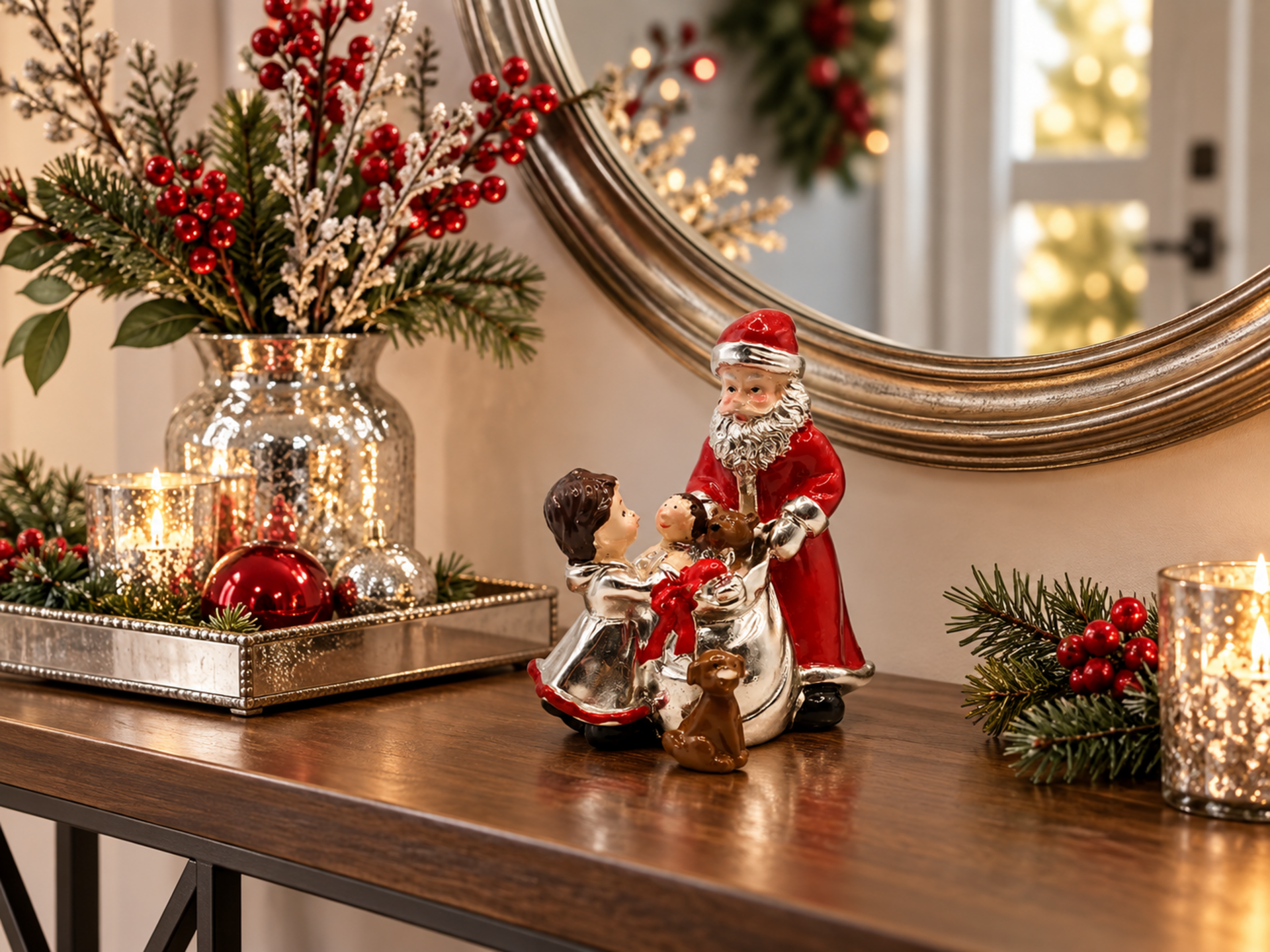 Babbo Natale H 10  con sacco - Sconti per Fioristi e Aziende - in Argento Laccato Rosso
