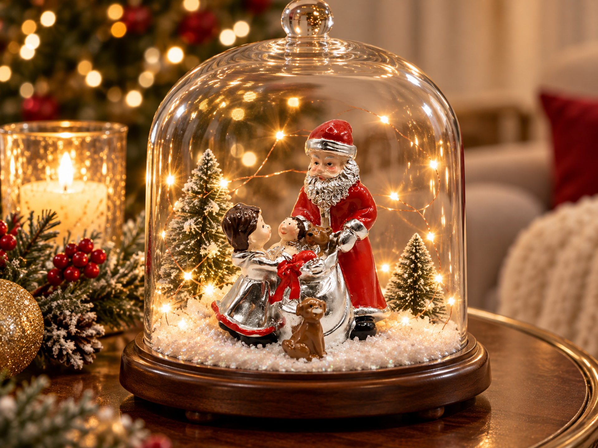 Babbo Natale H 10  con sacco - Sconti per Fioristi e Aziende - in Argento Laccato Rosso