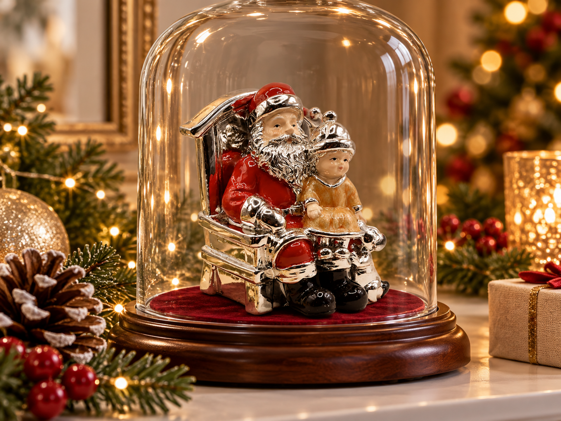 Babbo Natale H 10 poltrona - Sconti per Fioristi e Aziende - in Argento Laccato Rosso