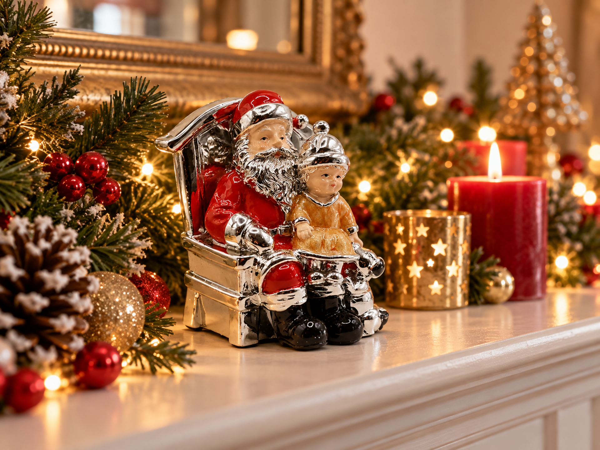 Babbo Natale H 10 poltrona - Sconti per Fioristi e Aziende - in Argento Laccato Rosso