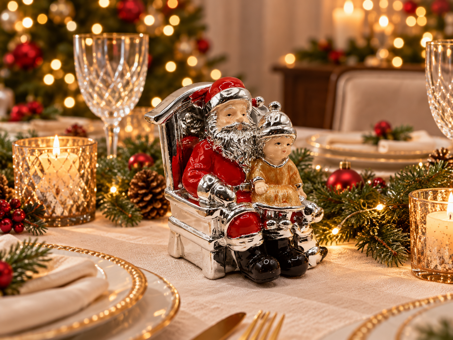 Babbo Natale H 10 poltrona - Sconti per Fioristi e Aziende - in Argento Laccato Rosso
