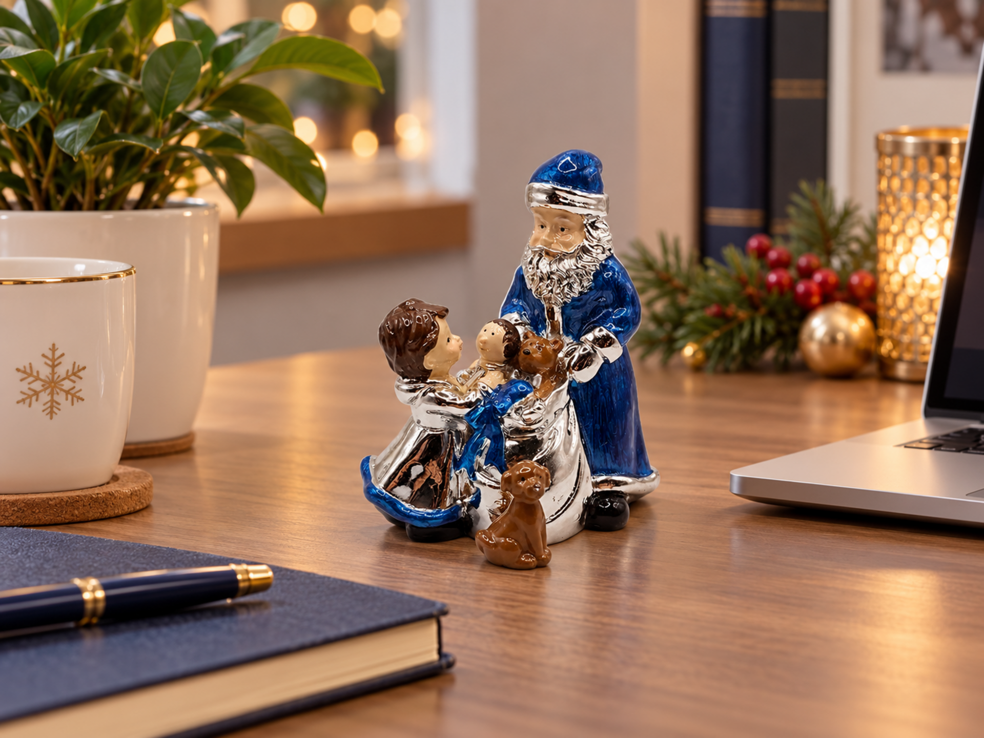 Babbo Natale H 10 con sacco - Sconti per Fioristi e Aziende - in Argento Laccato Blu