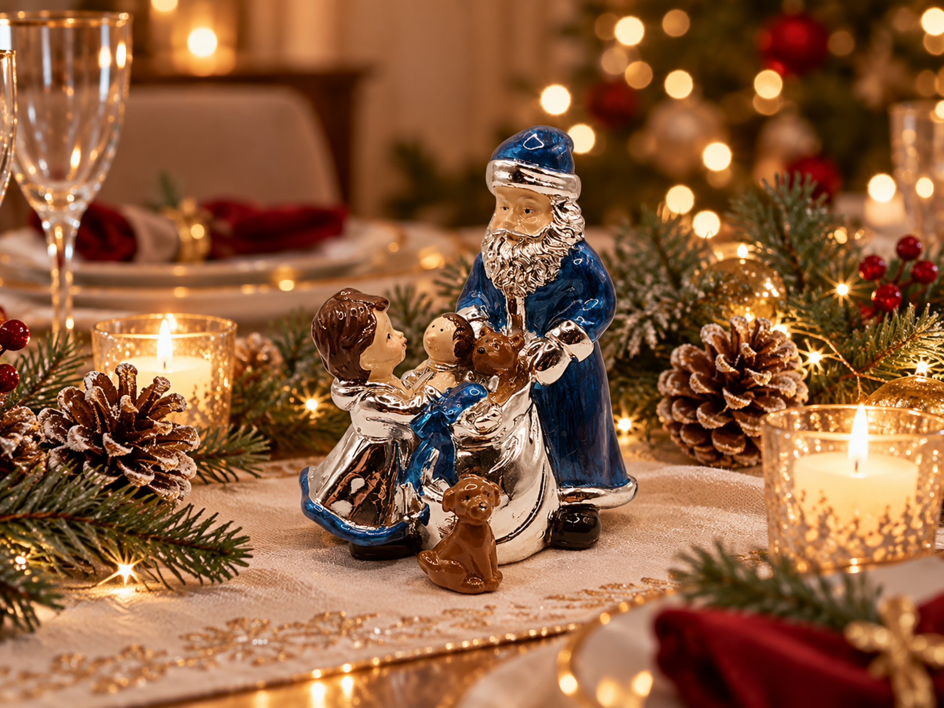 Babbo Natale H 10 con sacco - Sconti per Fioristi e Aziende - in Argento Laccato Blu