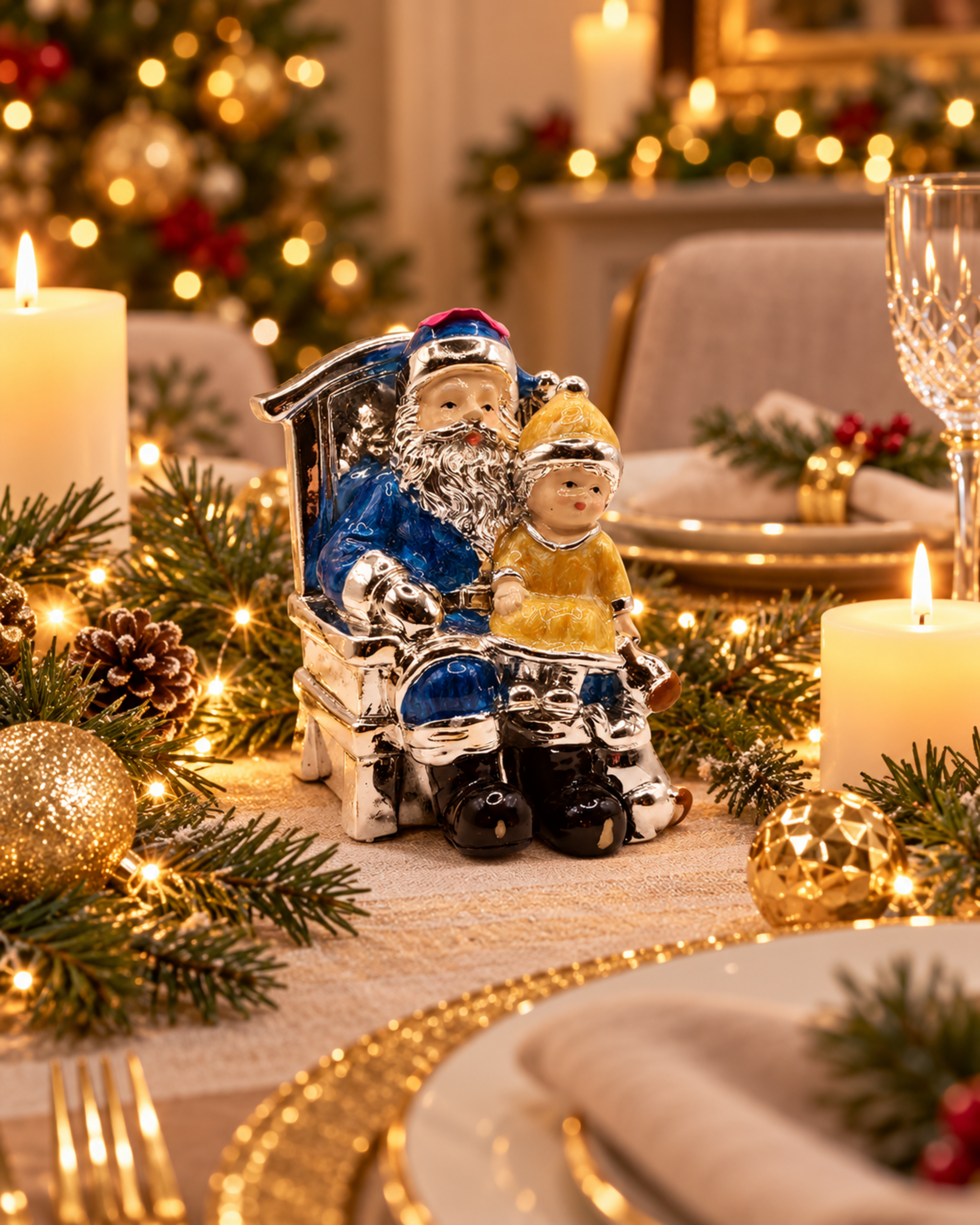 Babbo Natale H 10  poltrona - Sconti per Fioristi e Aziende - in Argento Laccato Blu