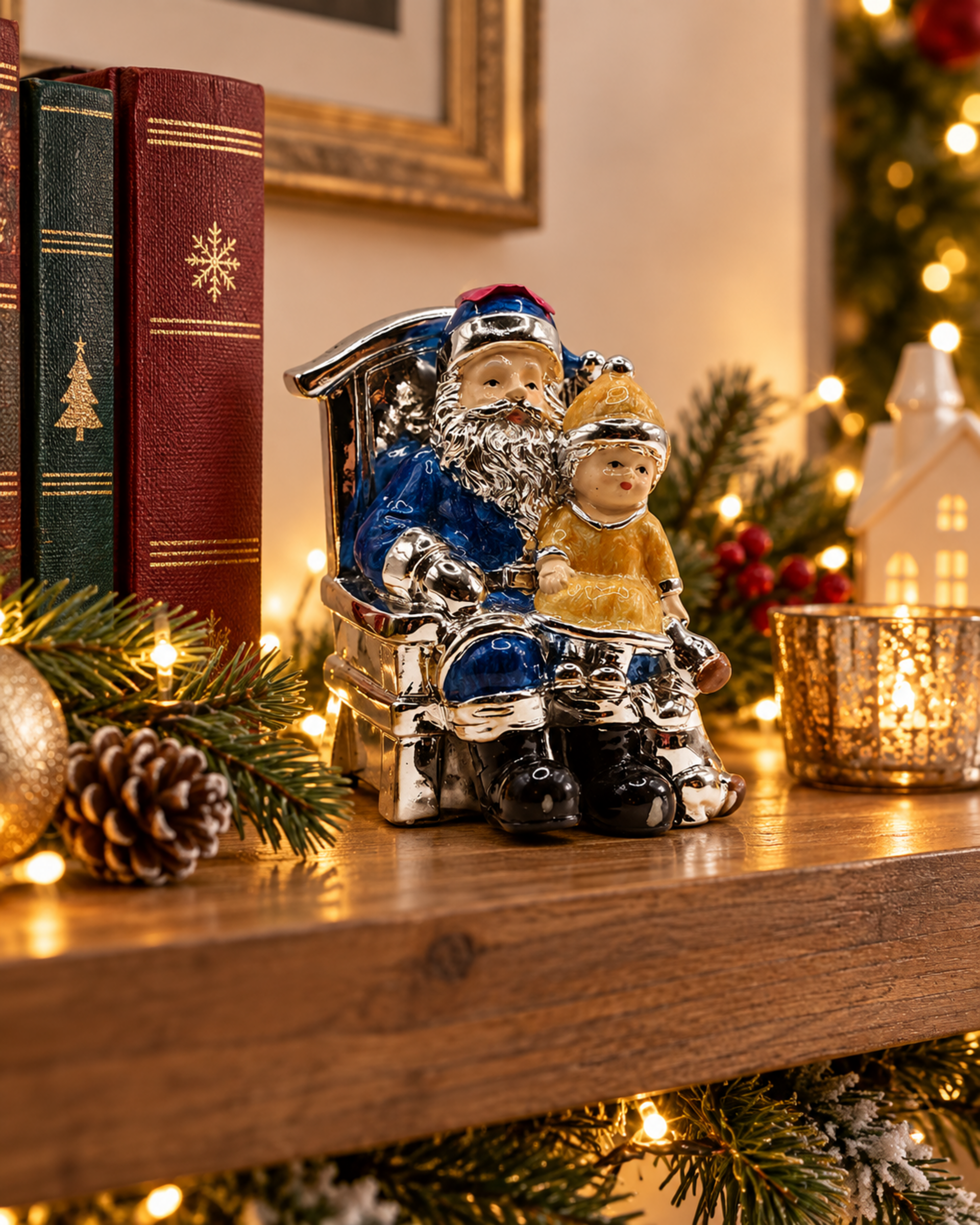 Babbo Natale H 10  poltrona - Sconti per Fioristi e Aziende - in Argento Laccato Blu