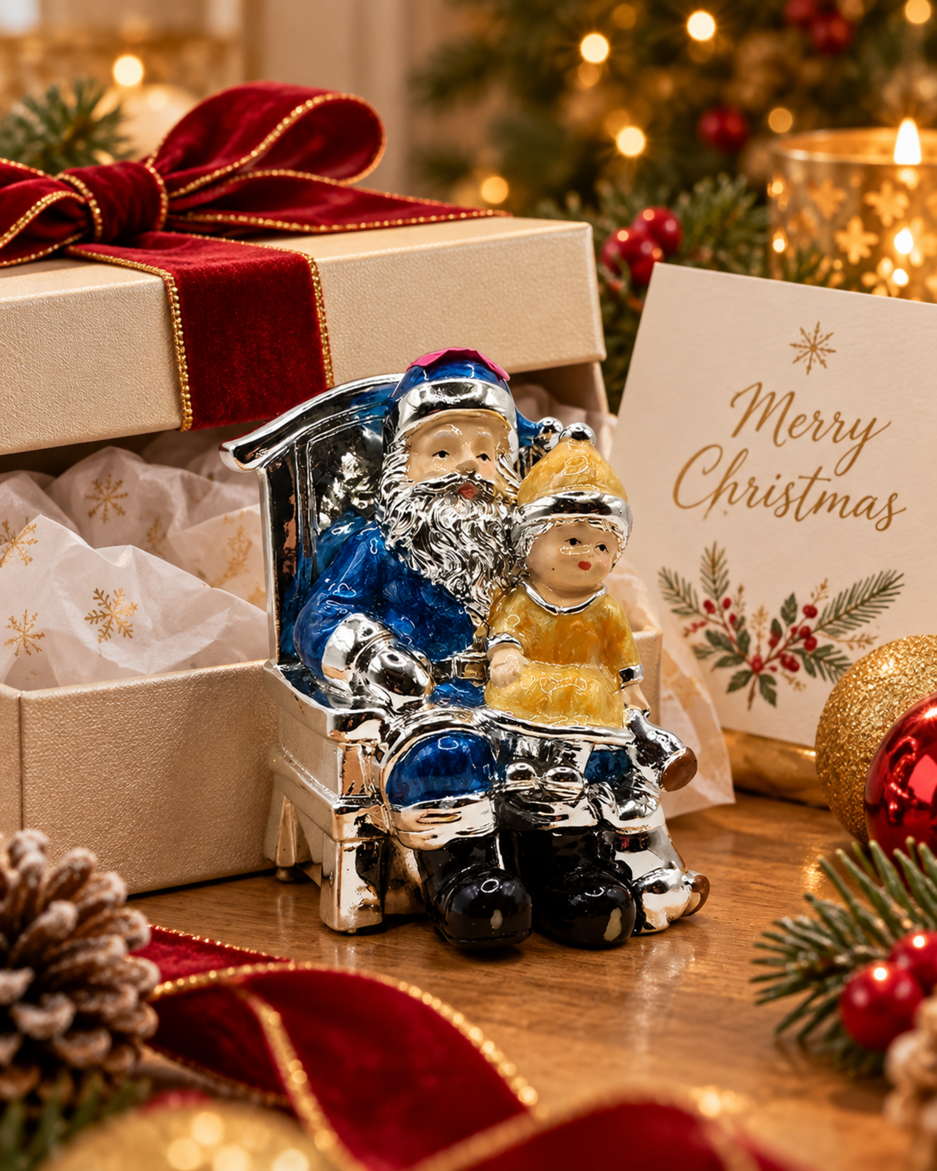 Babbo Natale H 10  poltrona - Sconti per Fioristi e Aziende - in Argento Laccato Blu