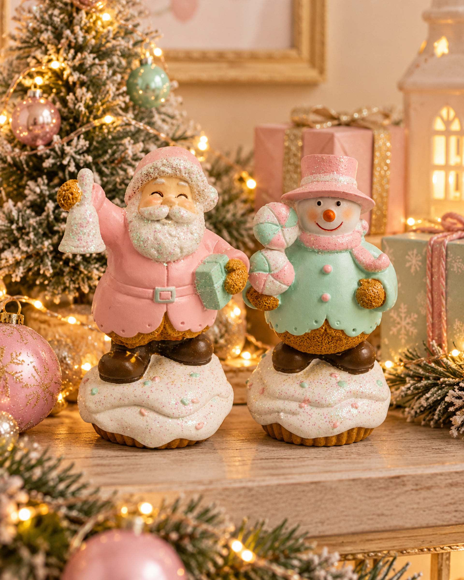 Babbo Natale e Pupazzo Neve  - Sconti per Fioristi e Aziende - H 9 in resina