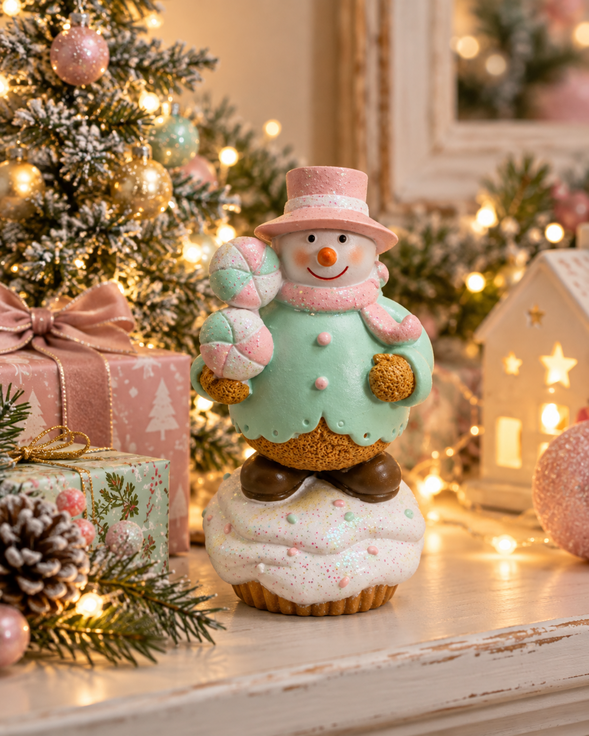 Babbo Natale e Pupazzo Neve  - Sconti per Fioristi e Aziende - H 9 in resina