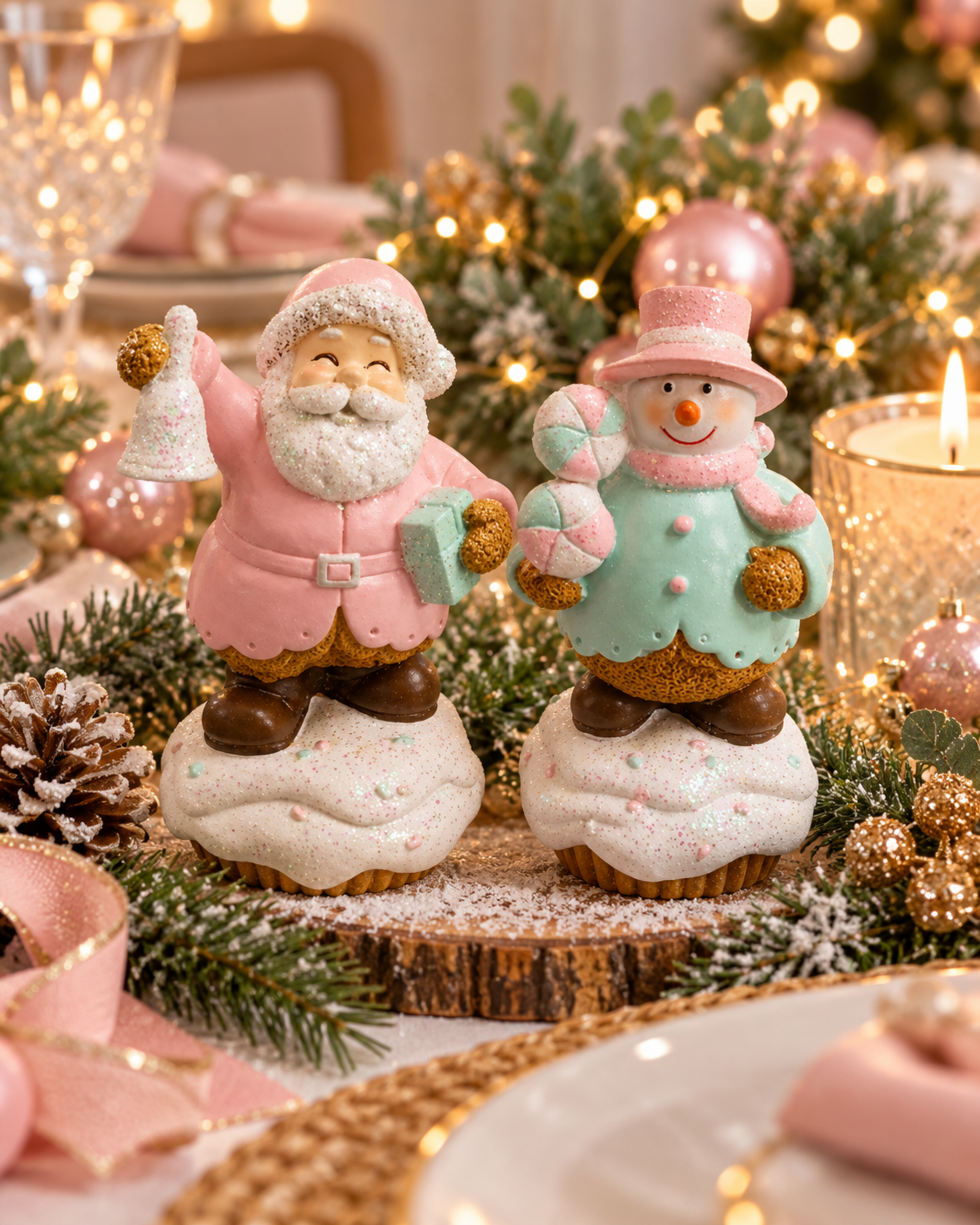 Babbo Natale e Pupazzo Neve  - Sconti per Fioristi e Aziende - H 9 in resina