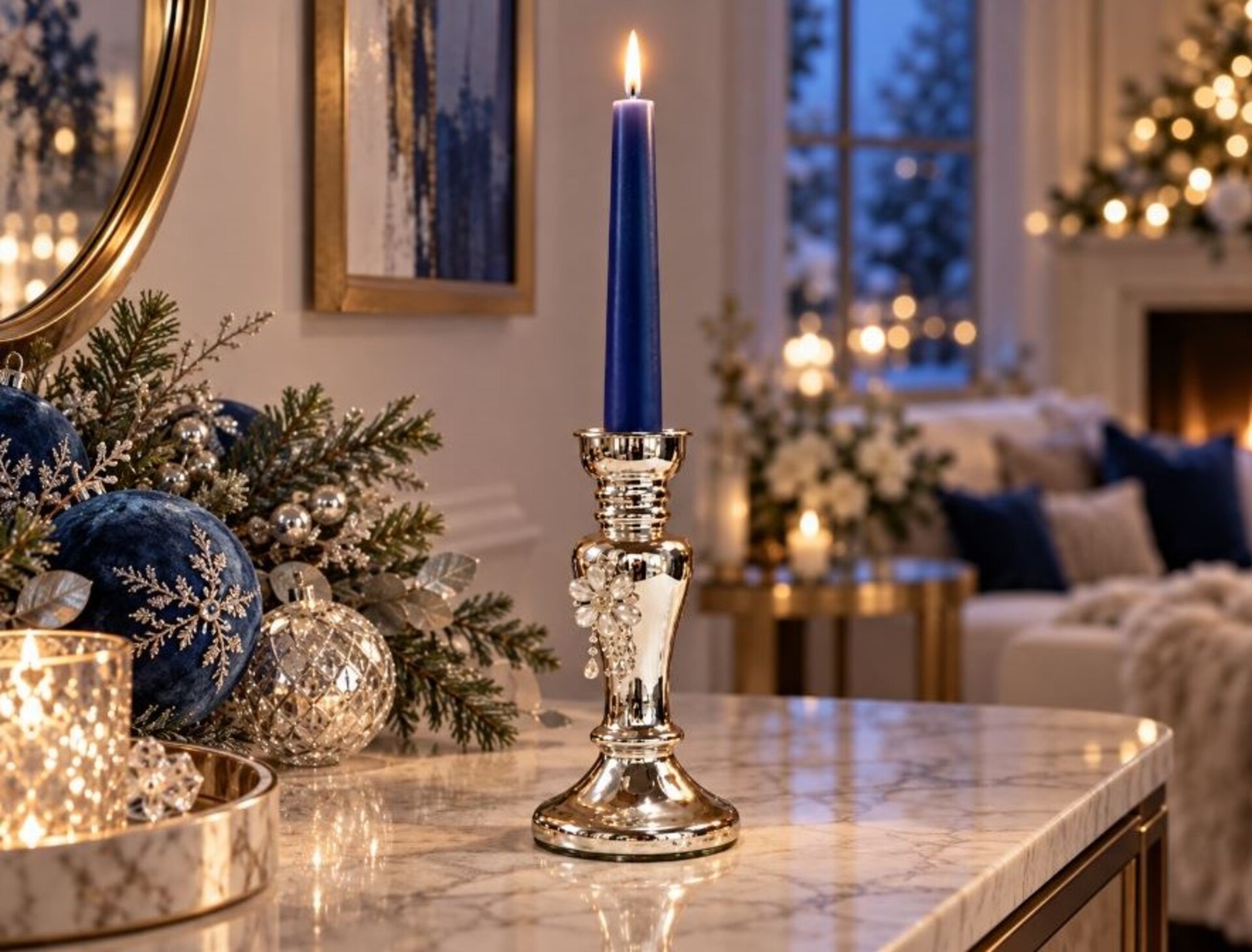 Candelabro in vetro argentato  - Sconti per Fioristi e Aziende . - Con perle H 21 E H 26