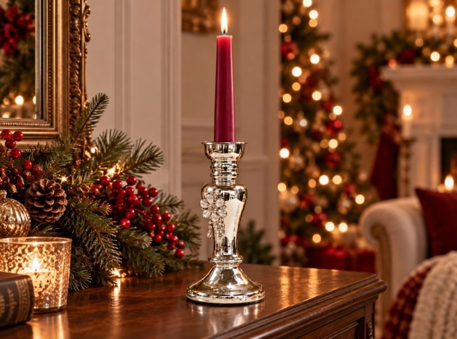 Candelabro in vetro argentato  - Sconti per Fioristi e Aziende . - Con perle H 21 E H 26