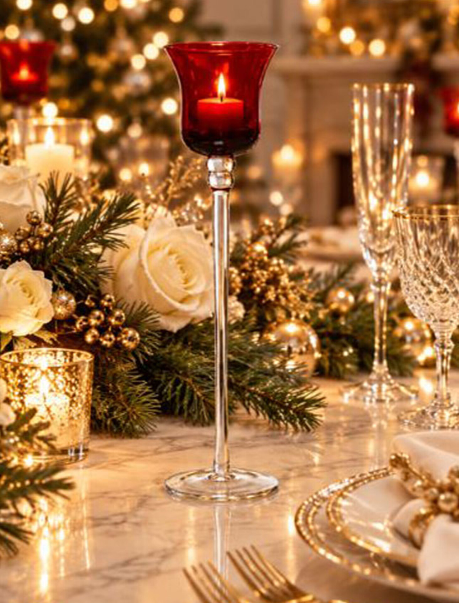 Candelabro in Vetro Rosso H 30 - Sconti per Fioristi e Aziende - mod. Julio