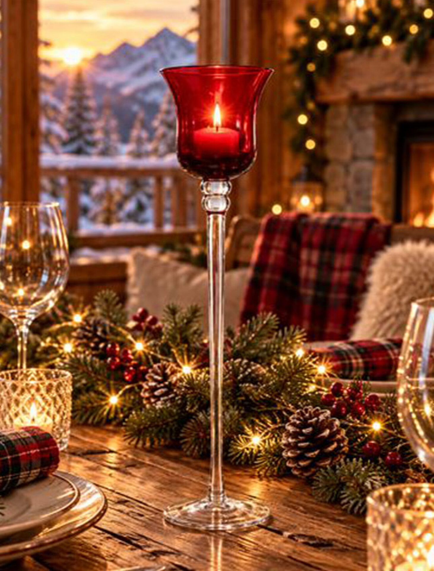 Candelabro in Vetro Rosso H 30 - Sconti per Fioristi e Aziende - mod. Julio