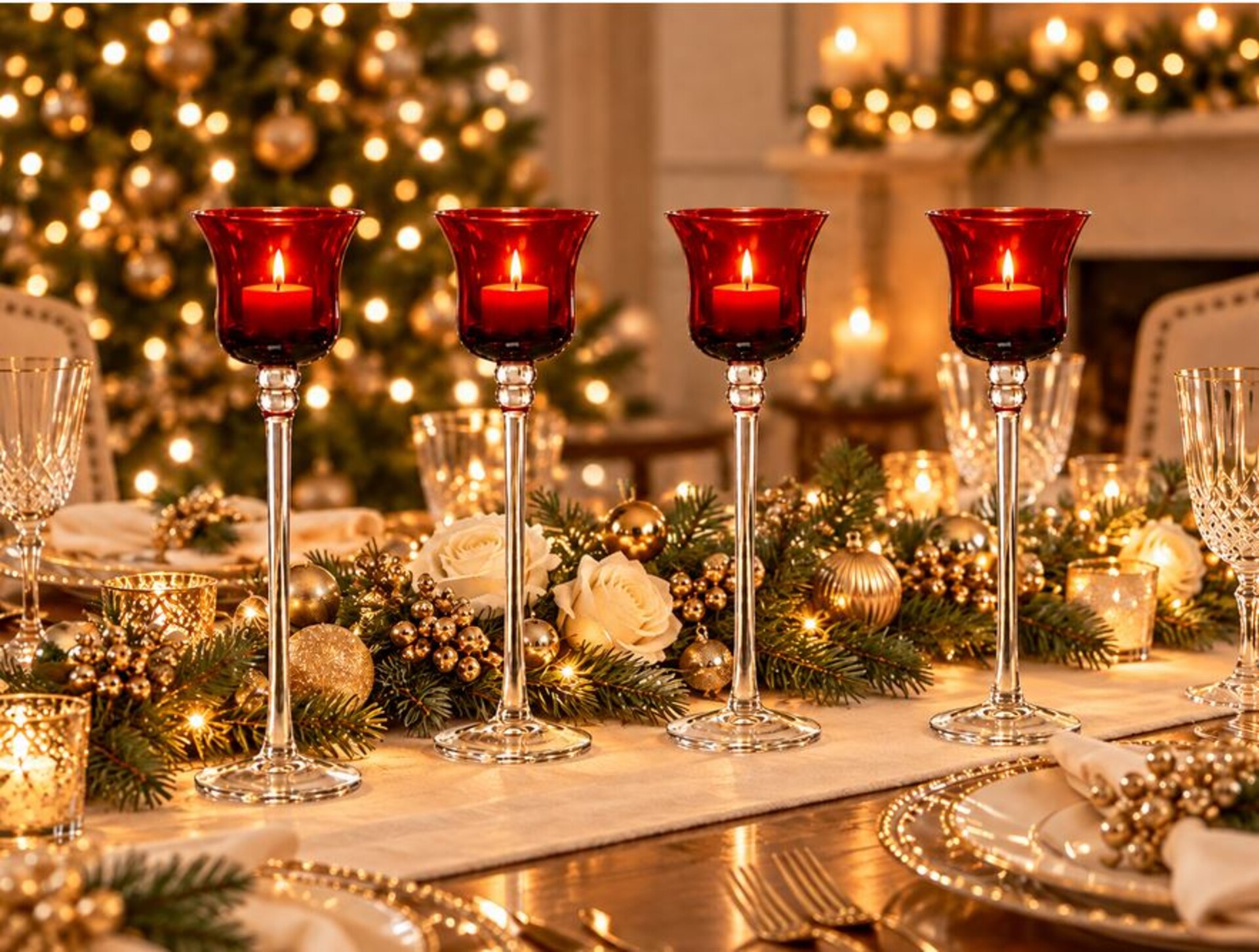Candelabro in Vetro Rosso H 30 - Sconti per Fioristi e Aziende - mod. Julio