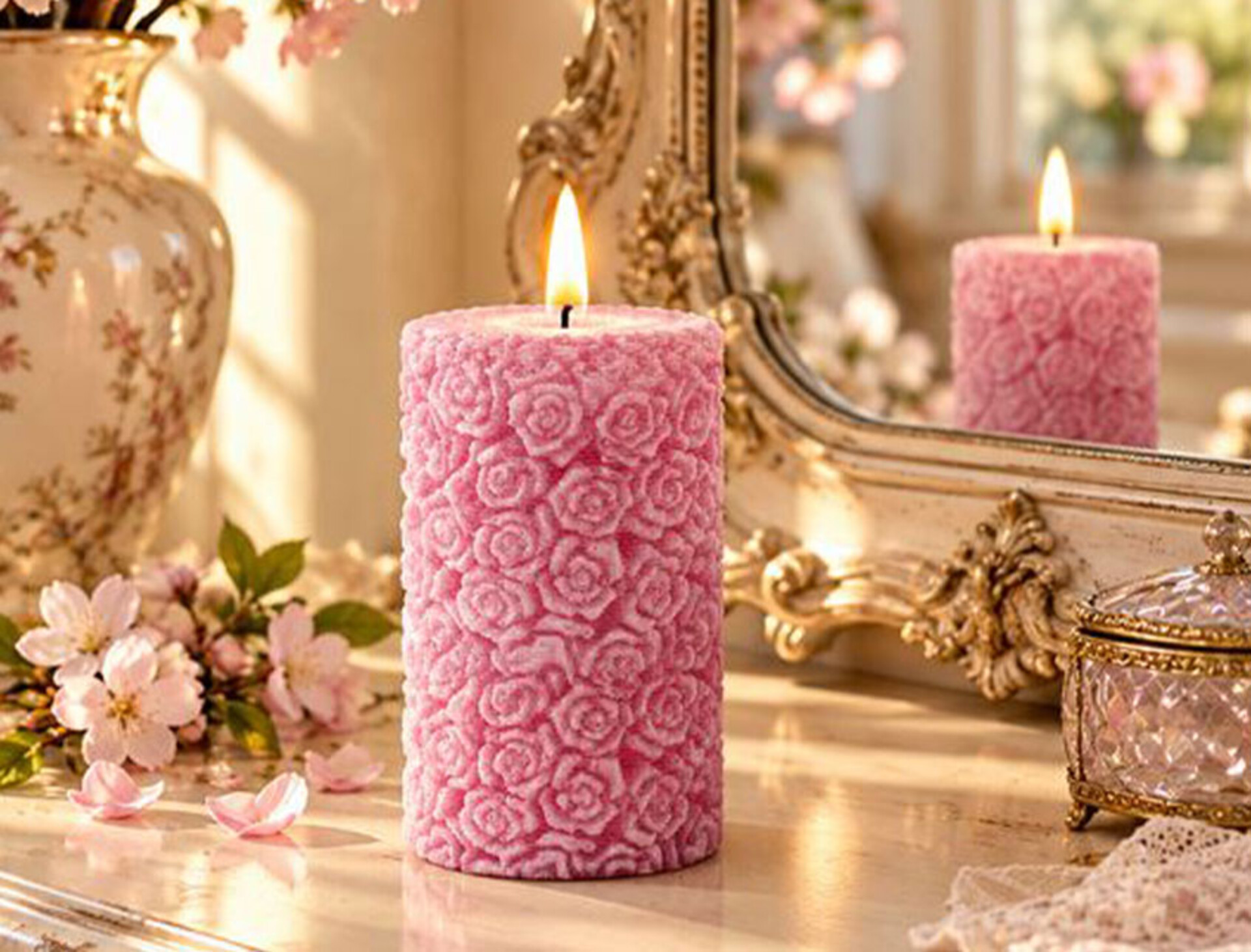 Moccolo Rose a rilievo H 12 - Sconti per Fioristi e Aziende - Con rose scolpite