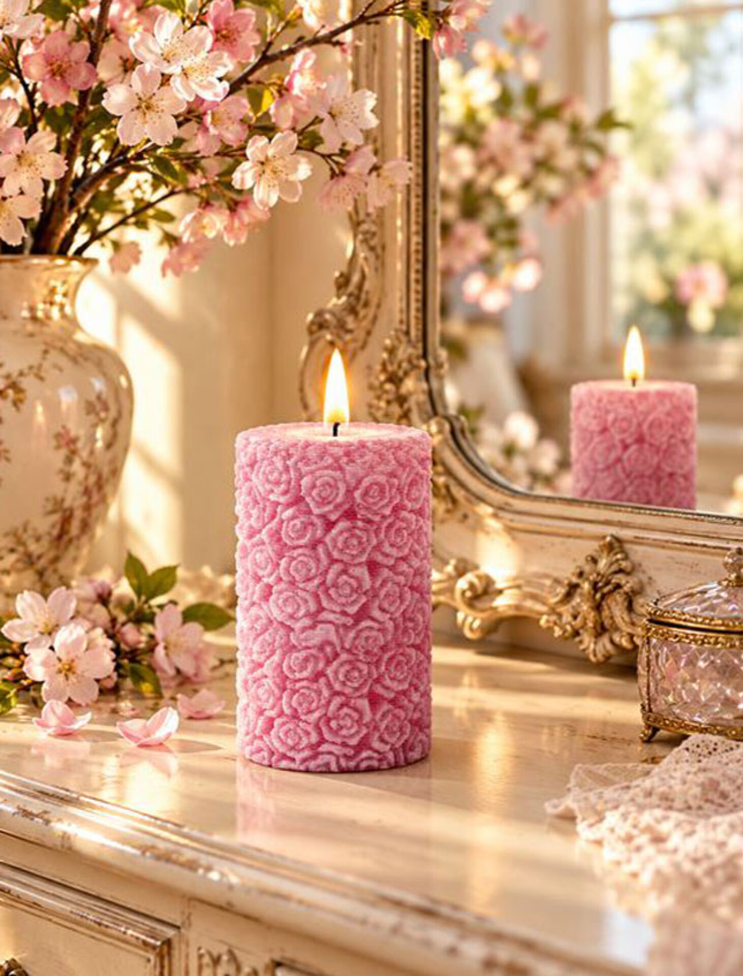 Moccolo Rose a rilievo H 12 - Sconti per Fioristi e Aziende - Con rose scolpite