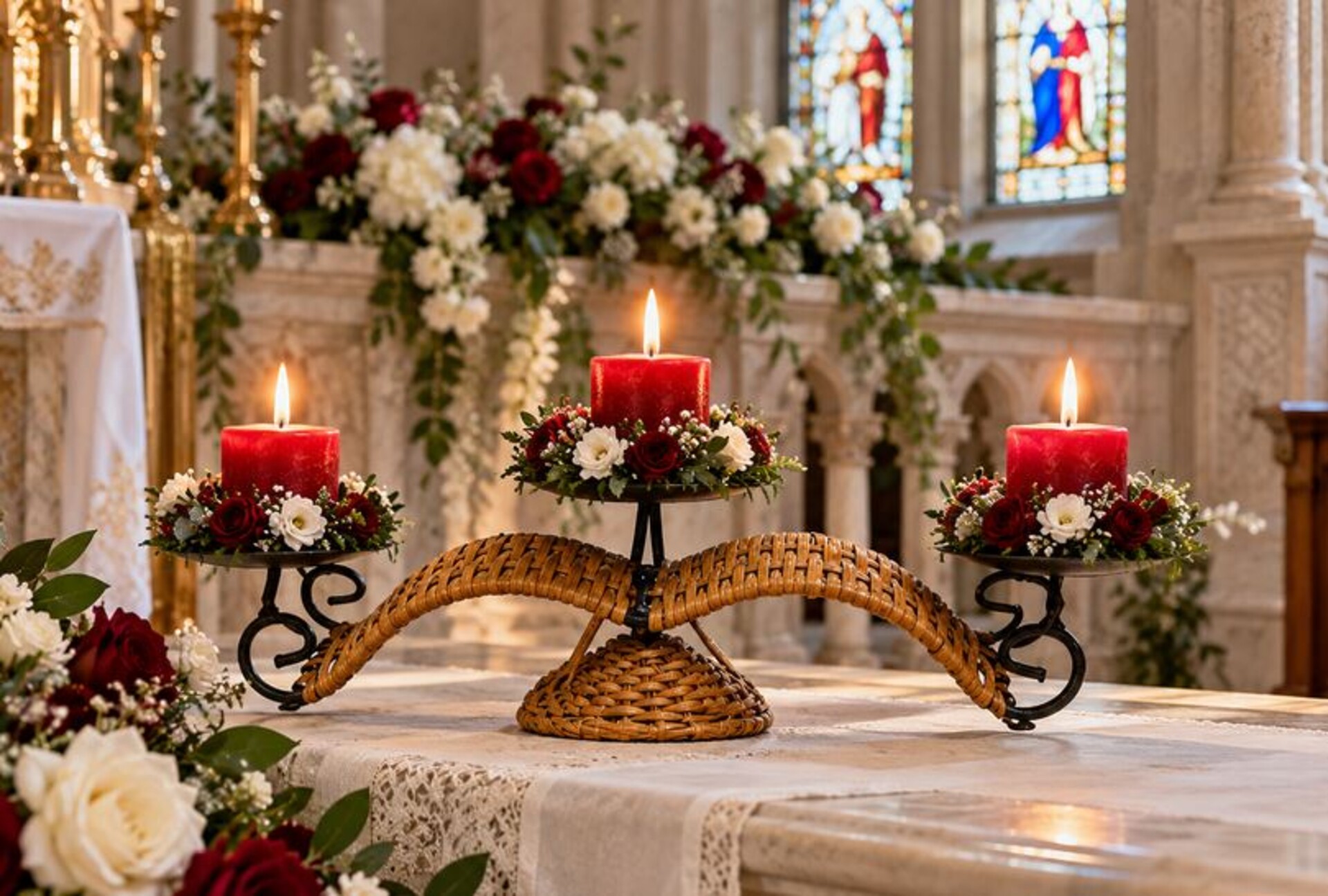 Candelabro Peel x 3 fuochi - Sconti per Fioristi e Aziende - ferro/vimini