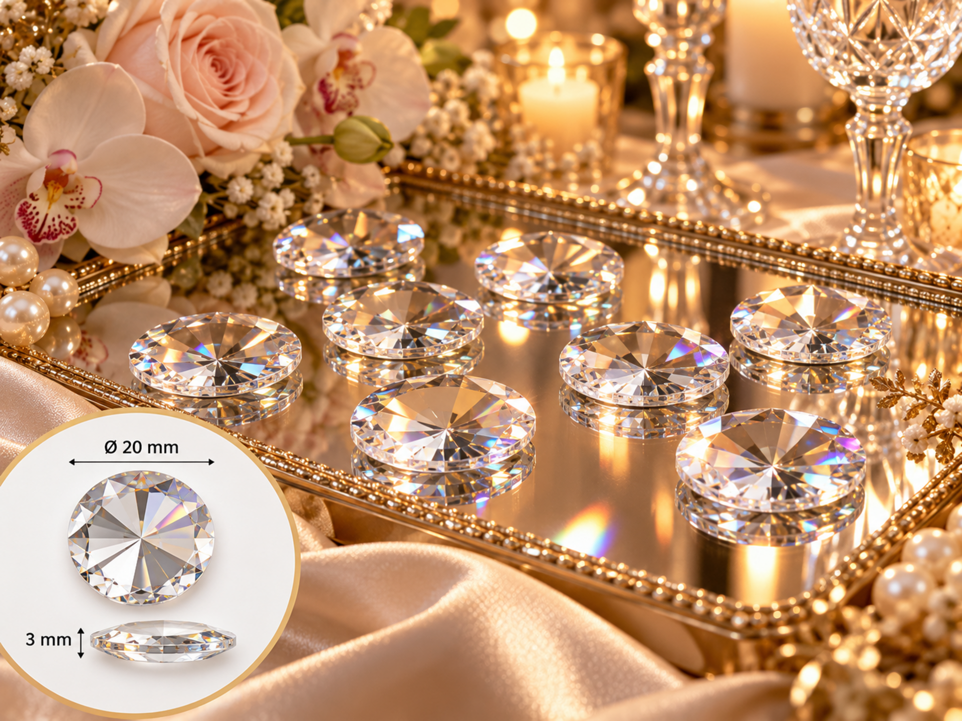 Swarovsky  Tondo in 9 misure - Sconti per Fioristi e Aziende mm. 10 12 14 16 18 20 25 27 30