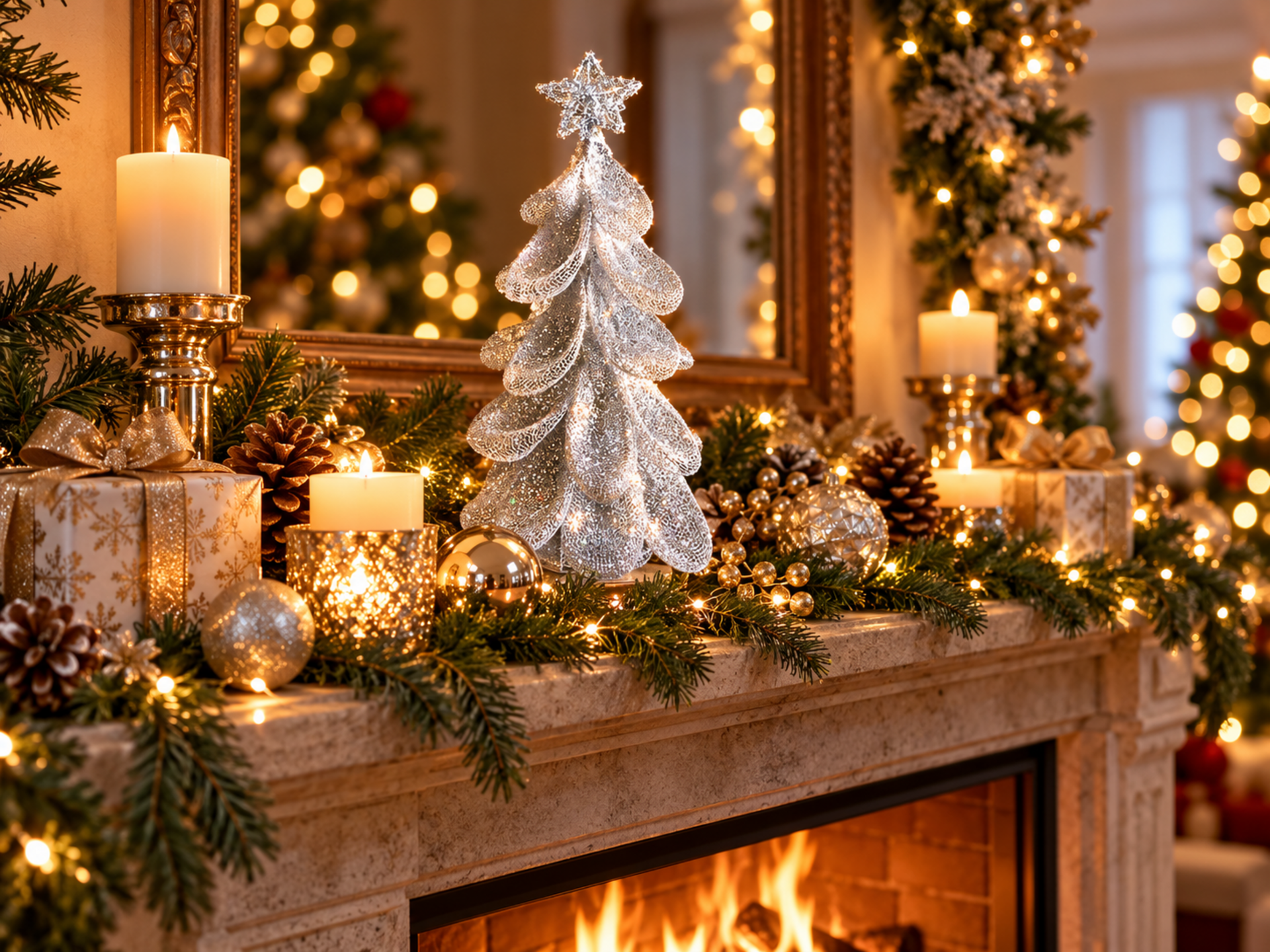 Albero di Natale Argentato - Sconti per Fioristi e Aziende - in Filigrana H 30 in 2 modelli
