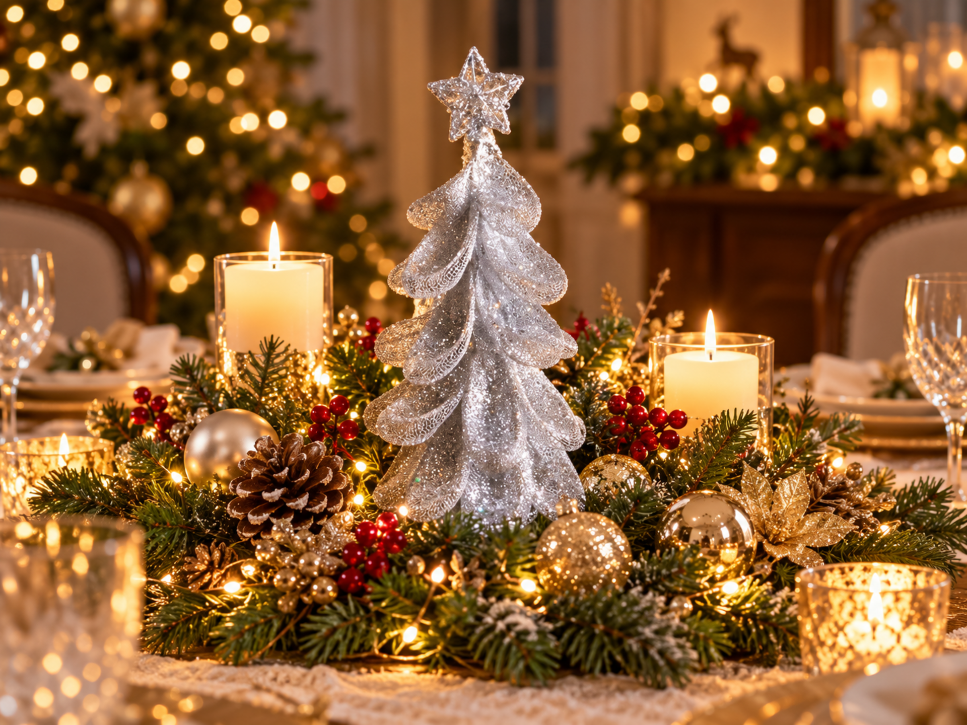 Albero di Natale Argentato - Sconti per Fioristi e Aziende - in Filigrana H 30 in 2 modelli