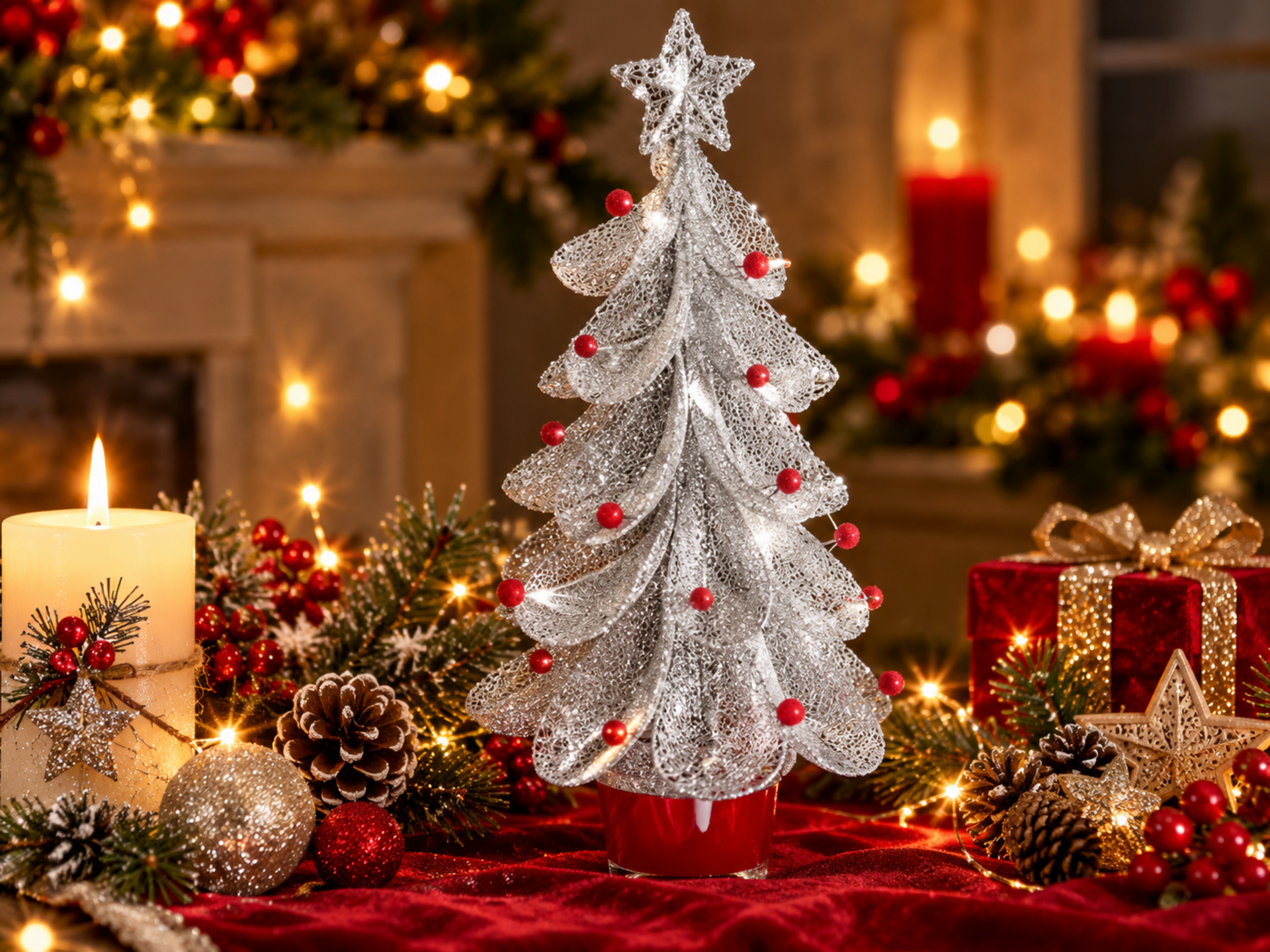 Albero di Natale Argentato - Sconti per Fioristi e Aziende - in Filigrana H 30 in 2 modelli
