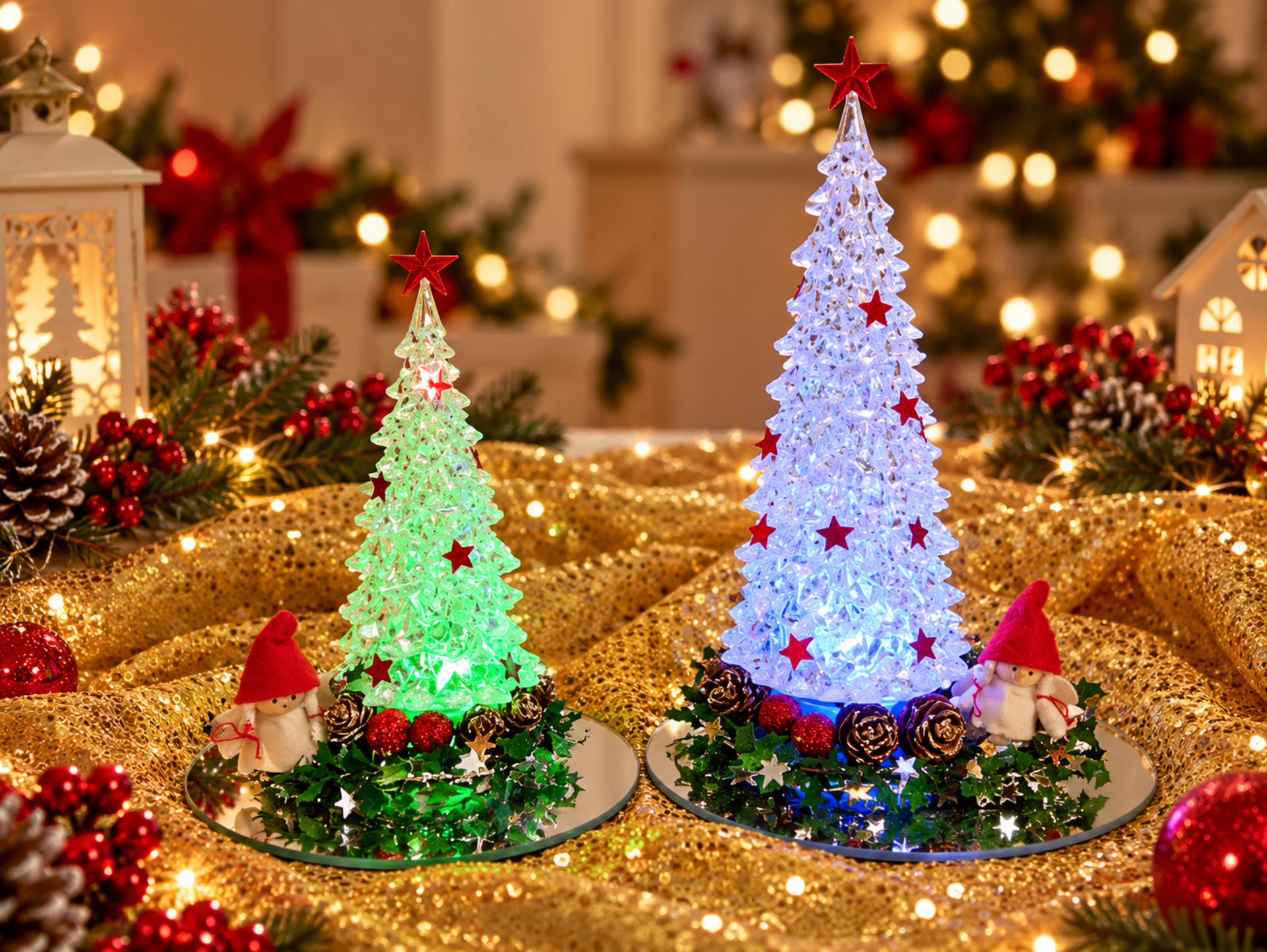 Albero di Natale H 16 e H 21 - Sconti per Fioristi e Aziende Con luce a batteria e decoroato