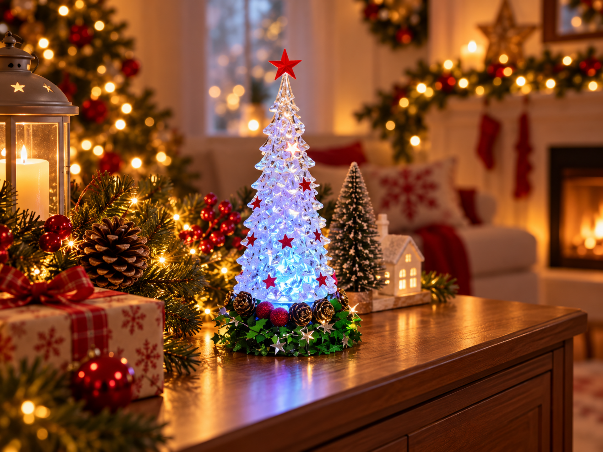 Albero di Natale H 16 e H 21 - Sconti per Fioristi e Aziende Con luce a batteria e decoroato