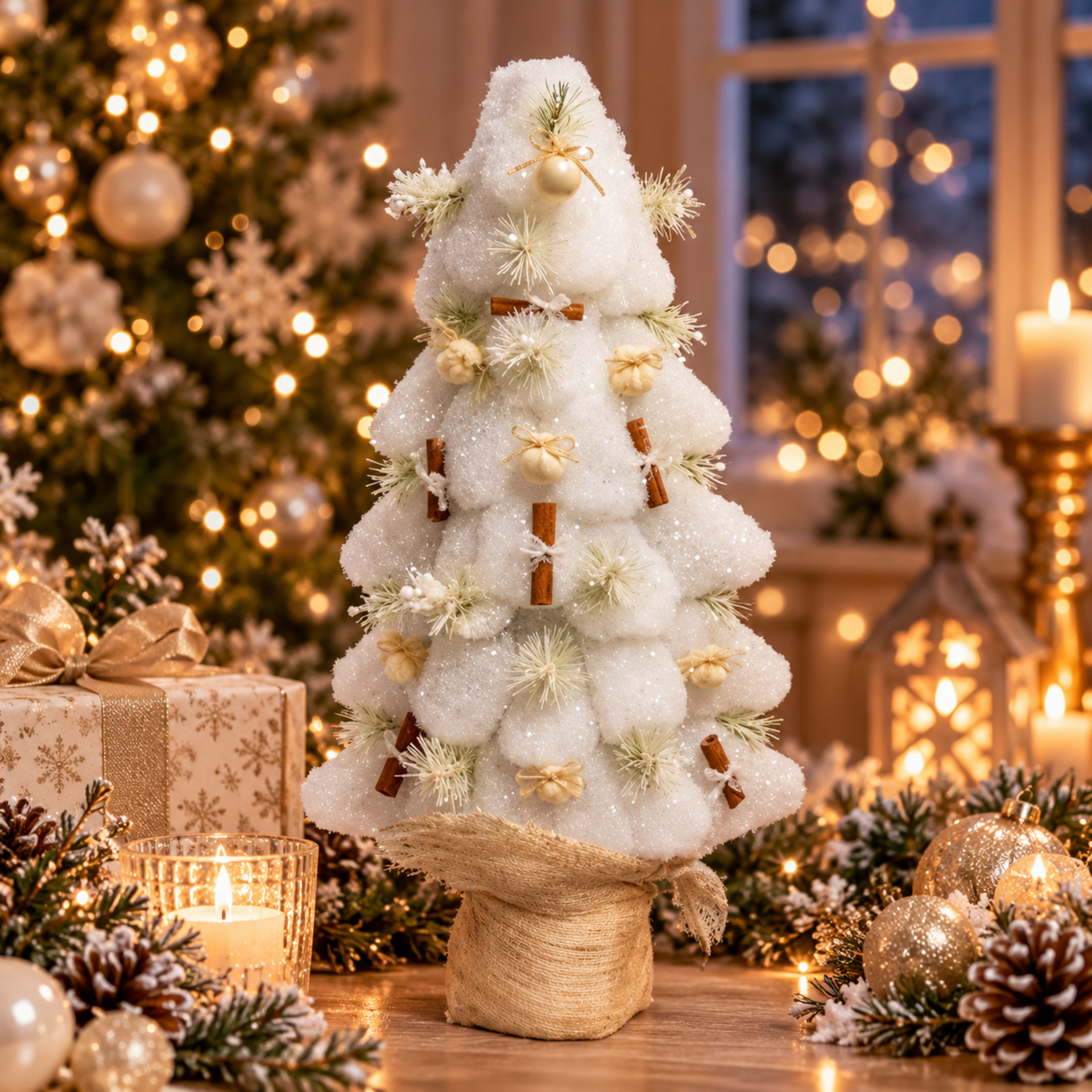 Albero di Natale H 72 cm. - Sconti per Fioristi e Aziende - in Ovatta Decorato Marzapane