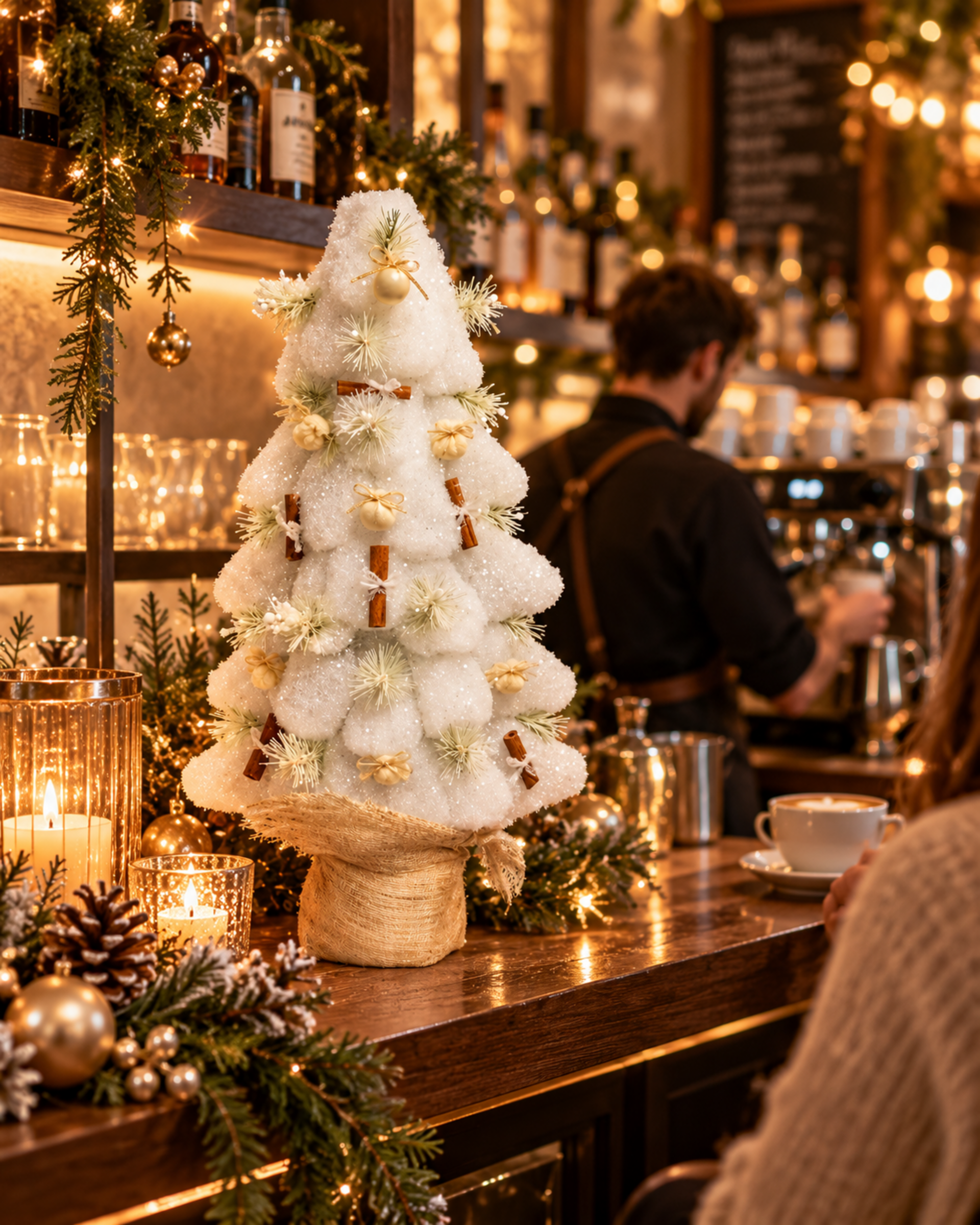 Albero di Natale H 72 cm. - Sconti per Fioristi e Aziende - in Ovatta Decorato Marzapane
