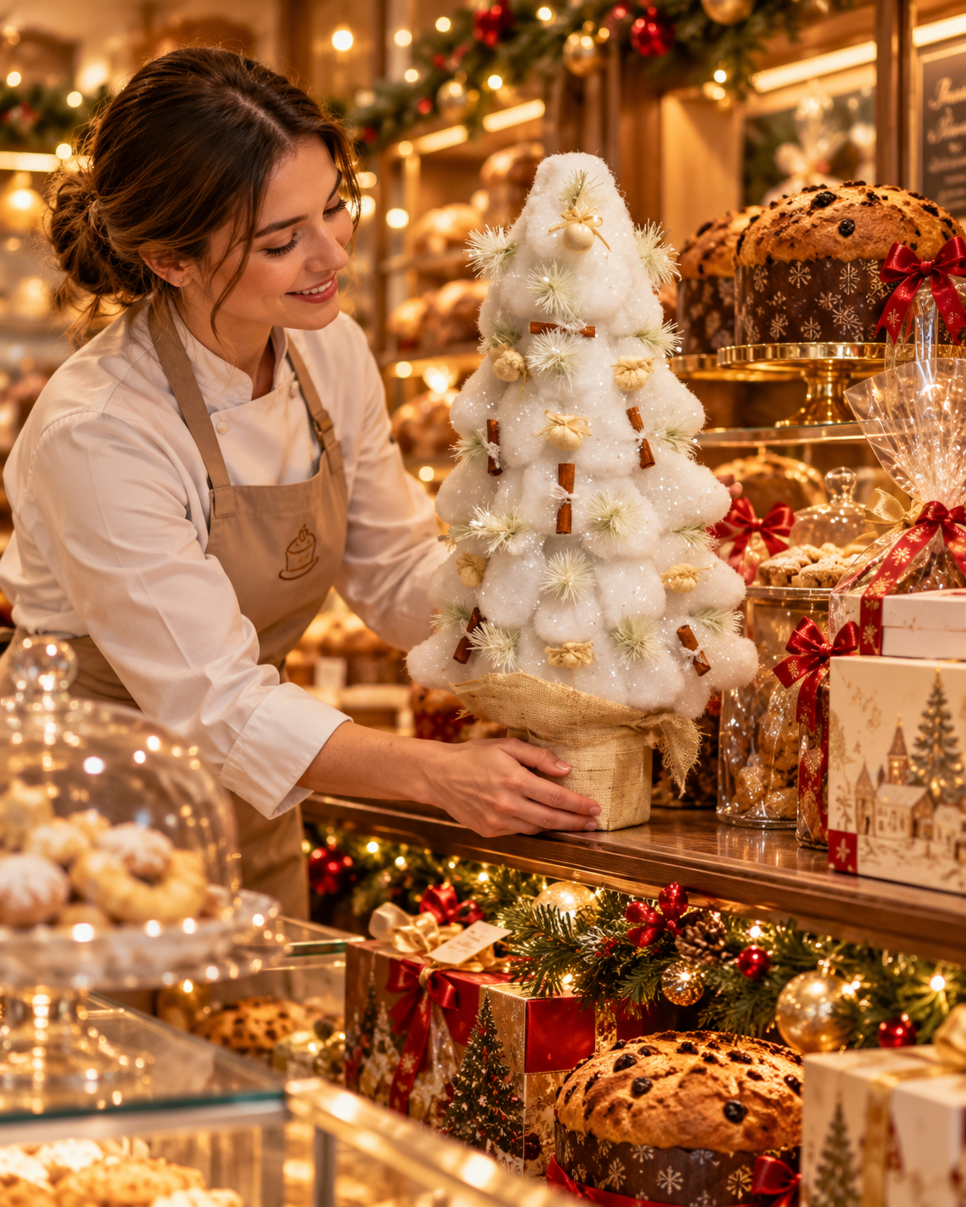 Albero di Natale H 72 cm. - Sconti per Fioristi e Aziende - in Ovatta Decorato Marzapane