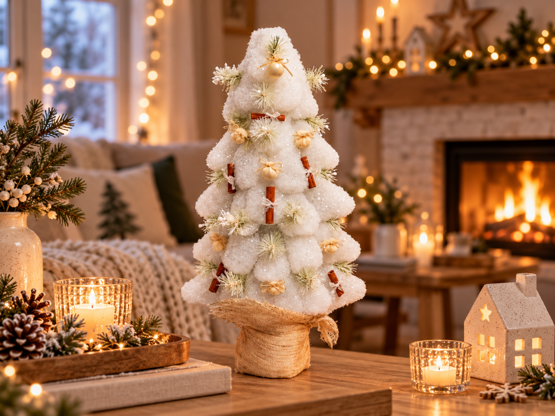 Albero di Natale H 72 cm. - Sconti per Fioristi e Aziende - in Ovatta Decorato Marzapane