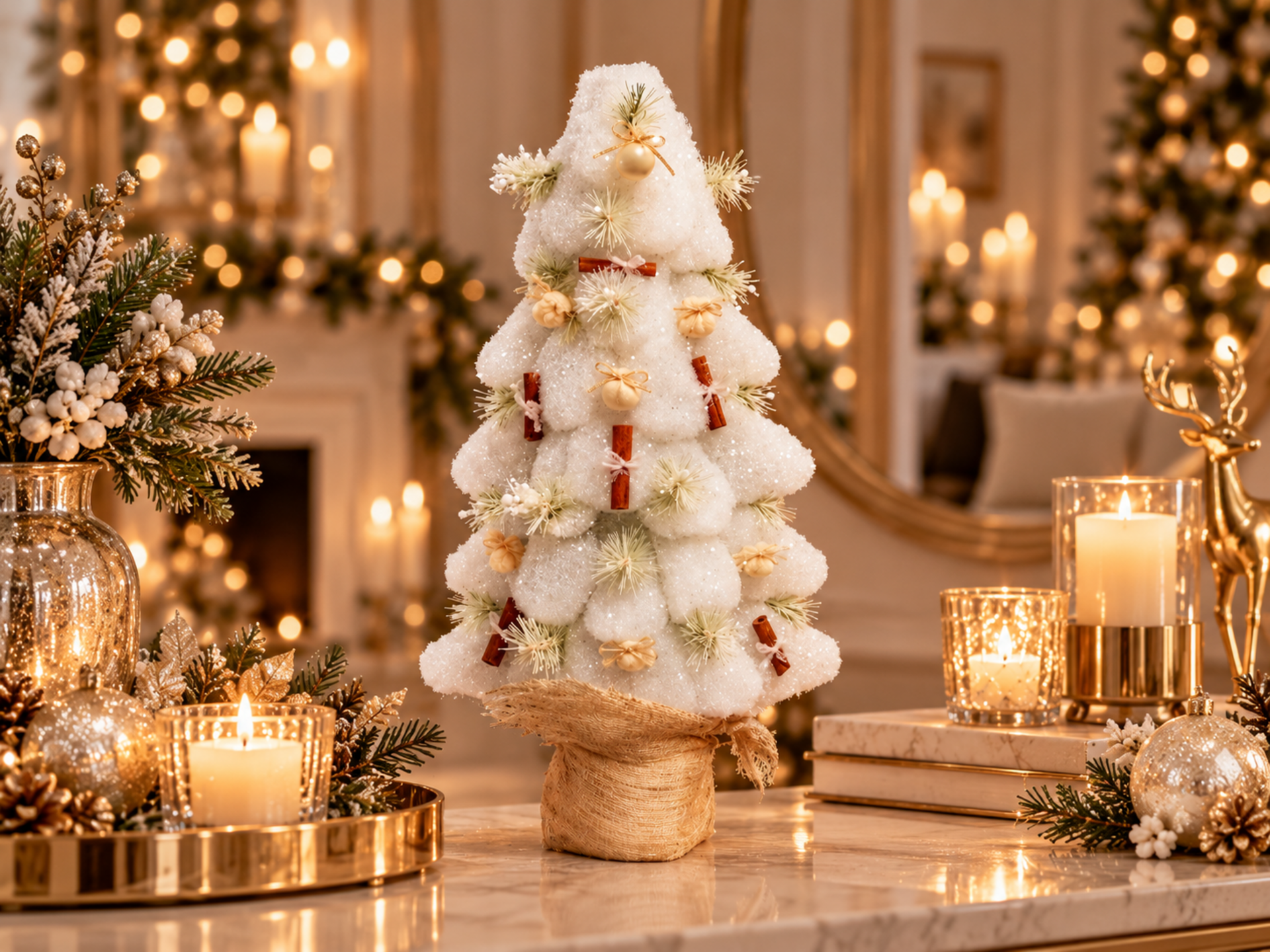 Albero di Natale H 72 cm. - Sconti per Fioristi e Aziende - in Ovatta Decorato Marzapane