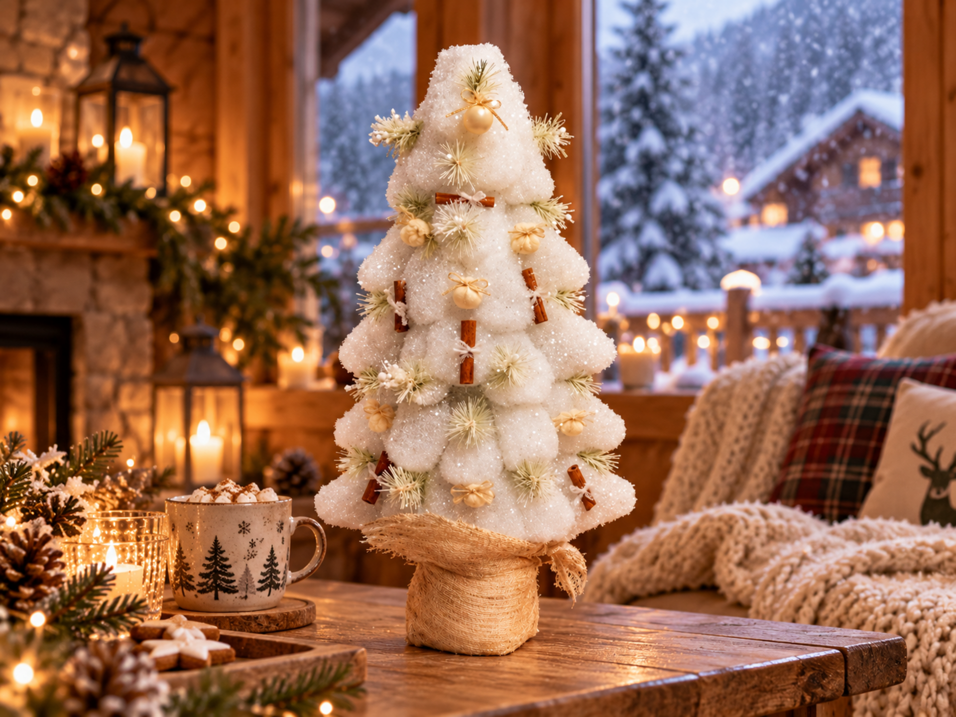 Albero di Natale H 72 cm. - Sconti per Fioristi e Aziende - in Ovatta Decorato Marzapane