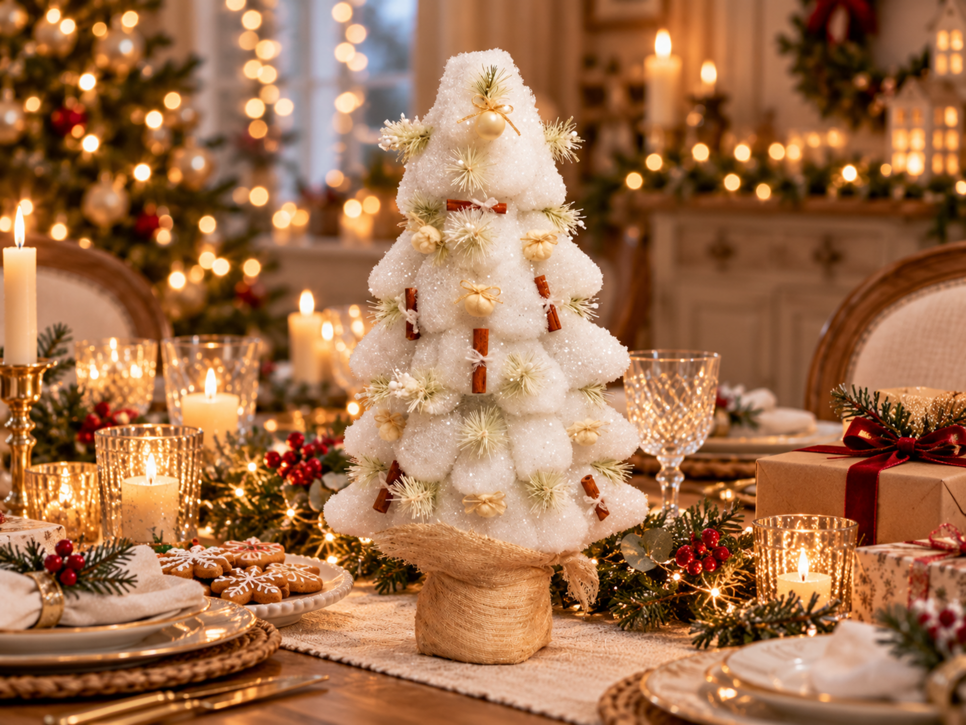Albero di Natale H 72 cm. - Sconti per Fioristi e Aziende - in Ovatta Decorato Marzapane