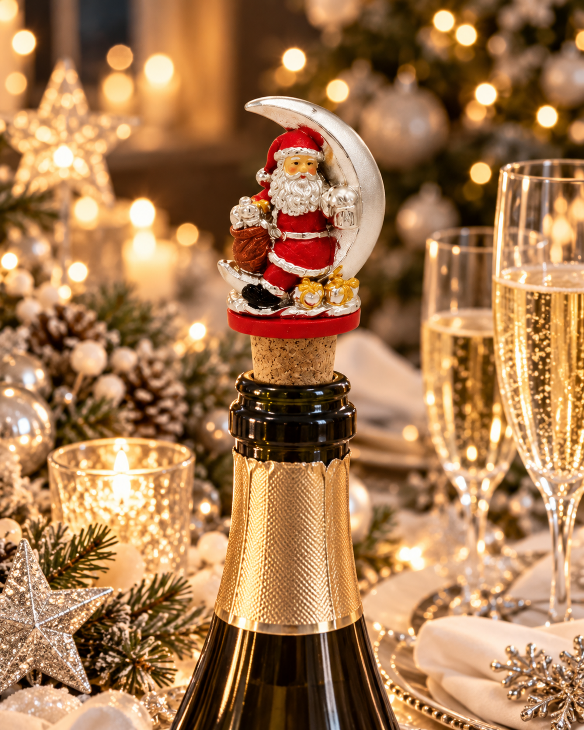 Tappo Babbo Natale H 11 - Sconti per Fioristi e Aziende - Laccato argento - 6 modelli