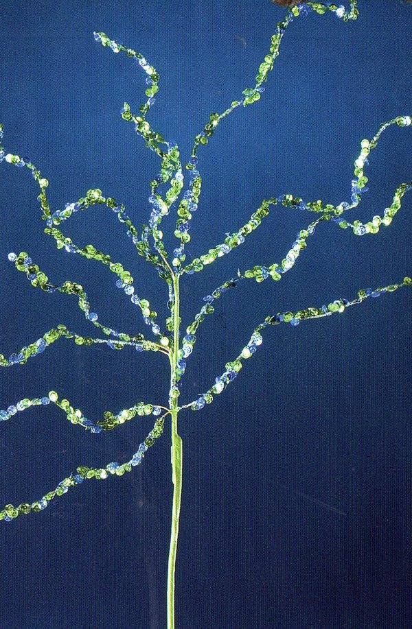 Ramo paillettes H 76 Verde e Blu   - Sconti per Fioristi e Aziende - con 12 rami animati