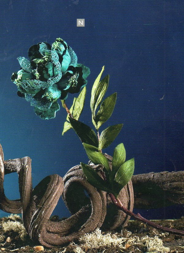 Peonia artificiale H 90 in Velluto Turchese con lustrini - Sconti per Fioristi e Aziende