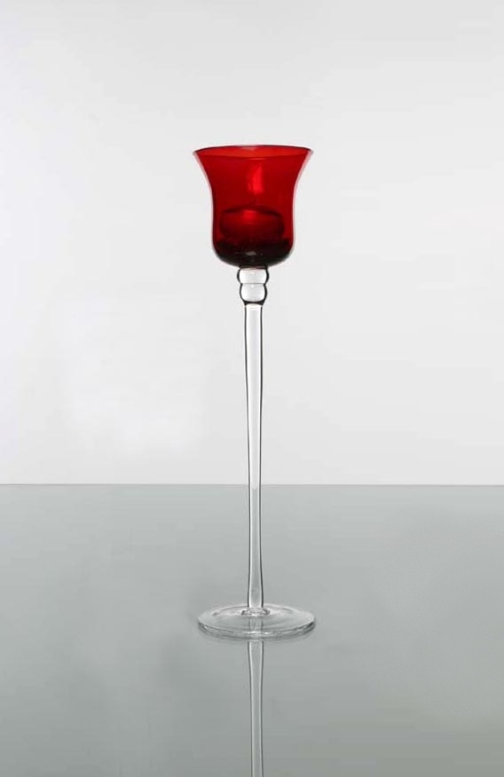Candelabro in Vetro Rosso H 30 - Sconti per Fioristi e Aziende - mod. Julio