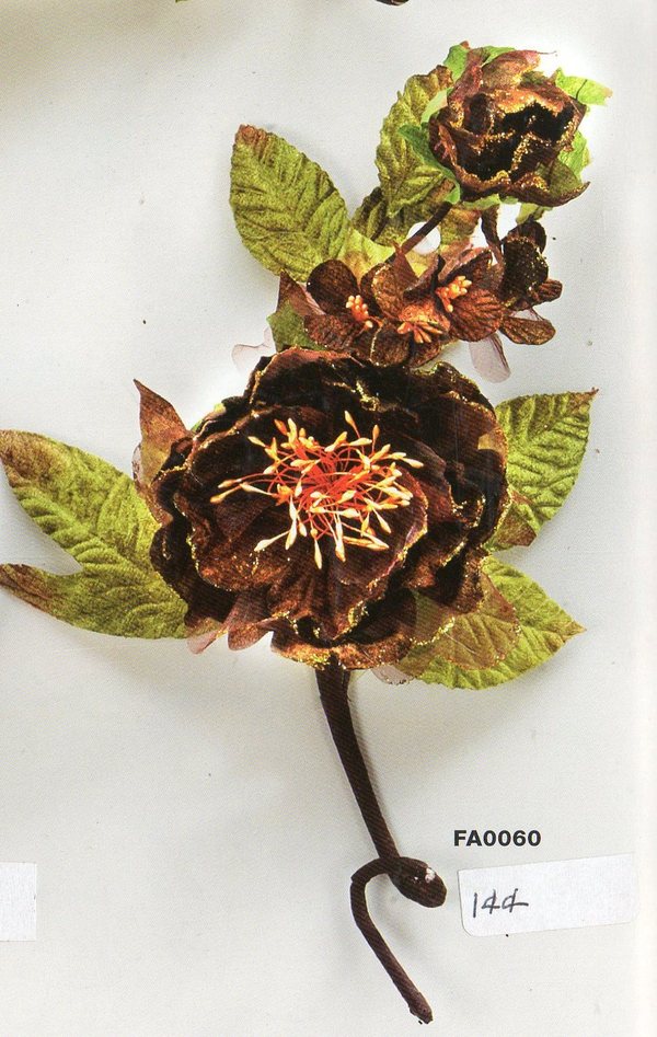 Peonia Artificiale filo oro in poliestere marrone - Sconti per Fioristi e Aziende .