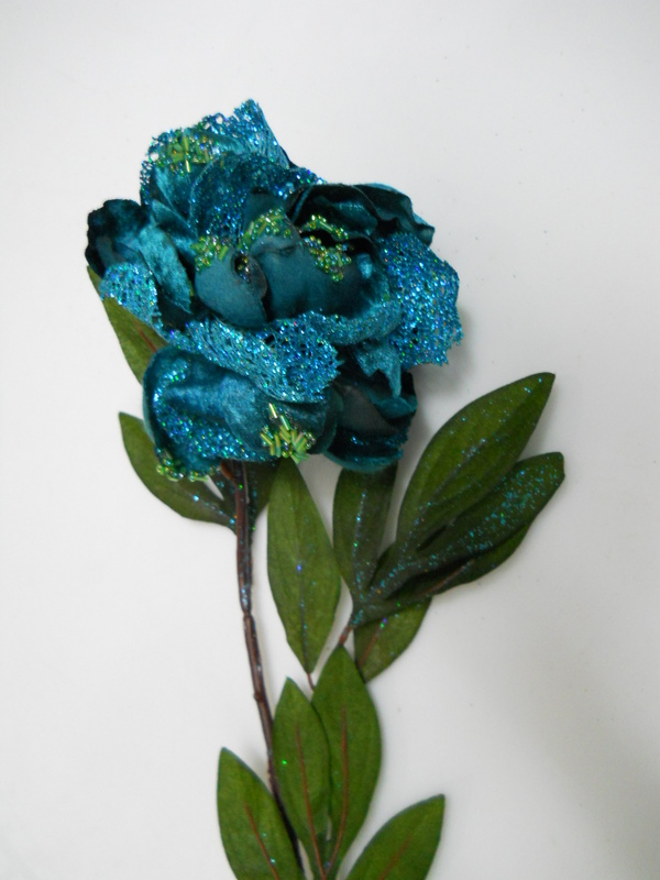 Peonia in Velluto Turchese  Sconti per Fioristi e Aziende - H 90 con lustrini -