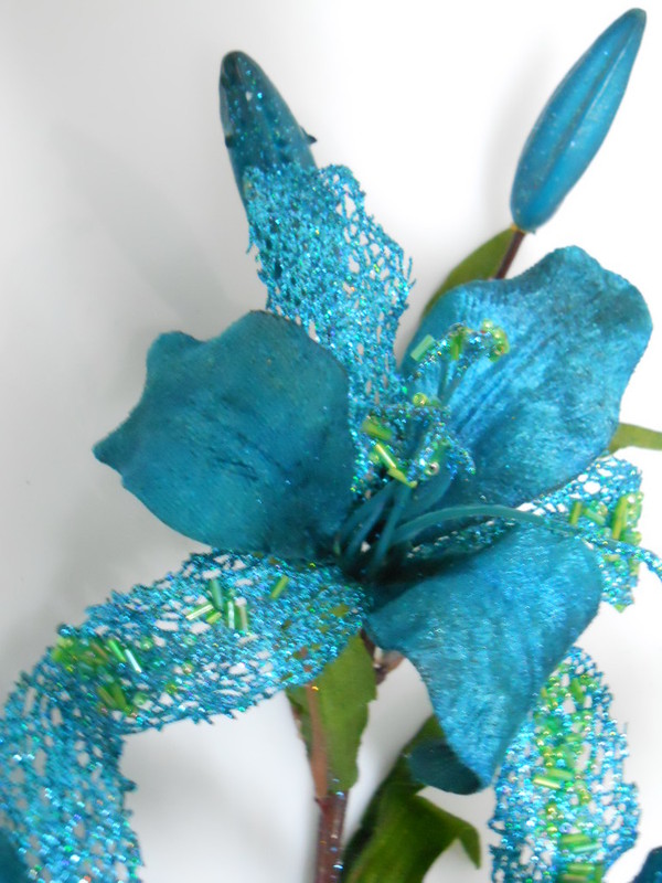 Lillium x 3 in Velluto Turchese - Sconti per Fioristi e Aziende H 90 con lustrini