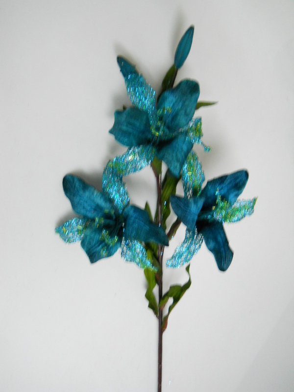 Lillium x 3 in Velluto Turchese H 90 con lustrini - Sconti per Fioristi e Aziende