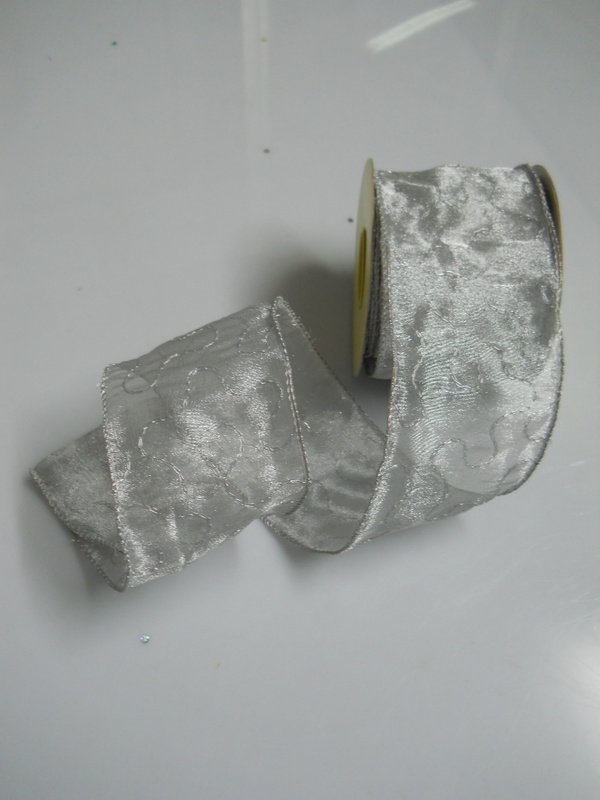 Nastro Argento in Organza - Sconti per Fioristi e Aziende -  H 60 x 10 mt. Ricamato