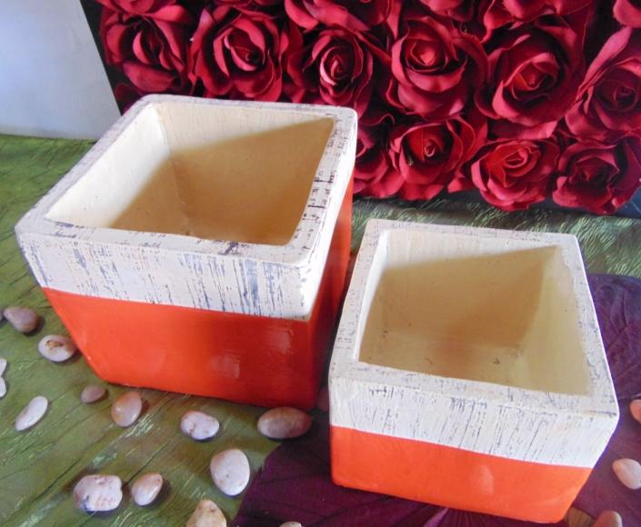 Cubo x 2 Ceramica Bicolore - Sconti per Fioristi e Aziende - Avorio/ Arancio/ Marrone/ Giallo