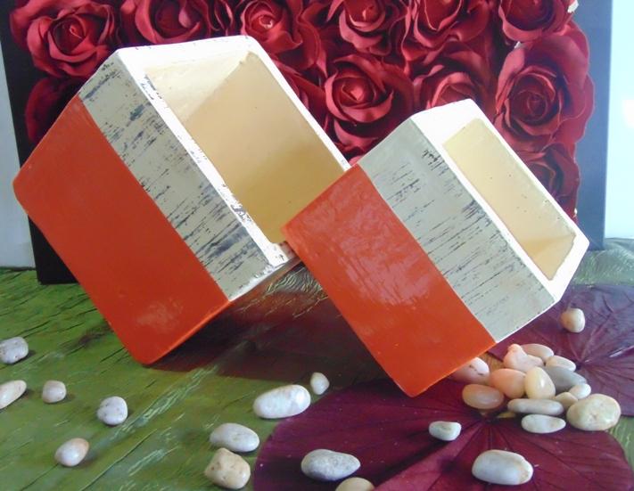 Cubo x 2 Ceramica Bicolore - Sconti per Fioristi e Aziende - Avorio/ Arancio/ Marrone/ Giallo
