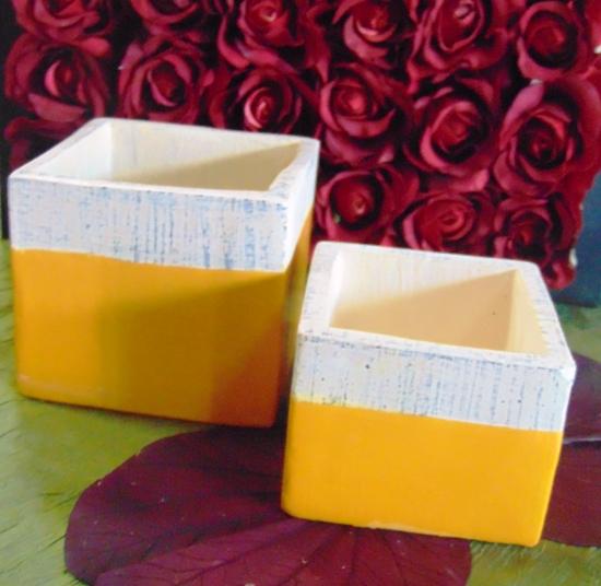 Cubo x 2 Ceramica Bicolore - Sconti per Fioristi e Aziende - Avorio/ Arancio/ Marrone/ Giallo