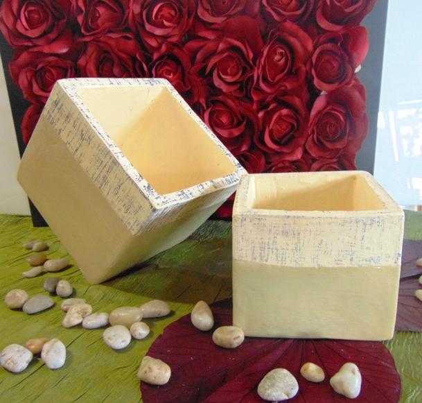 Cubo x 2 Ceramica Bicolore - Sconti per Fioristi e Aziende - Avorio/ Arancio/ Marrone/ Giallo