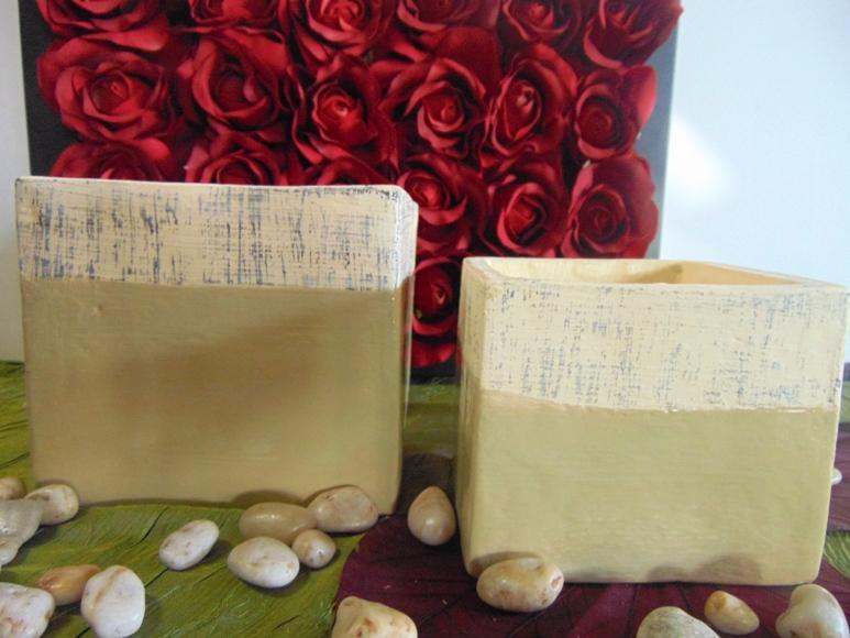 Cubo x 2 Ceramica Bicolore - Sconti per Fioristi e Aziende - Avorio/ Arancio/ Marrone/ Giallo