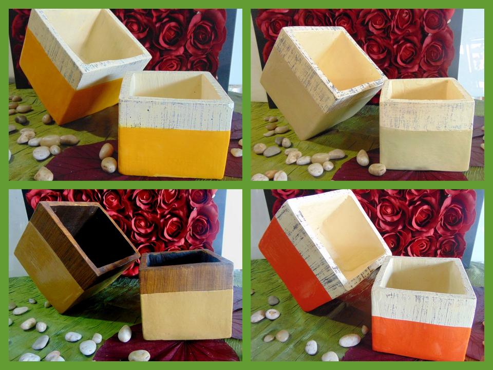 Cubo x 2 Ceramica Bicolore - Sconti per Fioristi e Aziende - Avorio/ Arancio/ Marrone/ Giallo