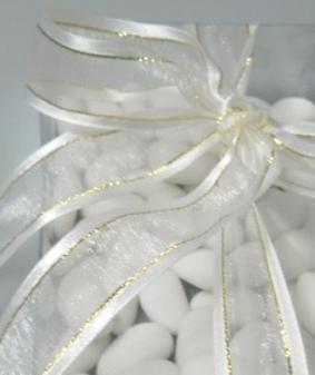 Nastro organza Bianco  - Sconti per Fioristi e Aziende - filo oro H 25 x 25 mt.